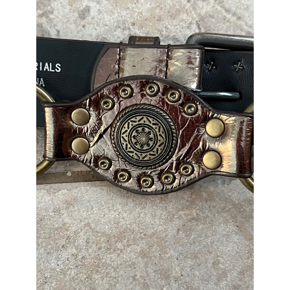 Bronze Metallic Medallion O-Ring Link Belt Boho Western Faux Leather XL